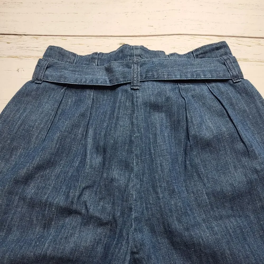 J Crew Chambray Paper Bag Jeans Tie Waist Relaxed Crop Wide Leg Cotton Hemp 0 - Picture 10 of 10